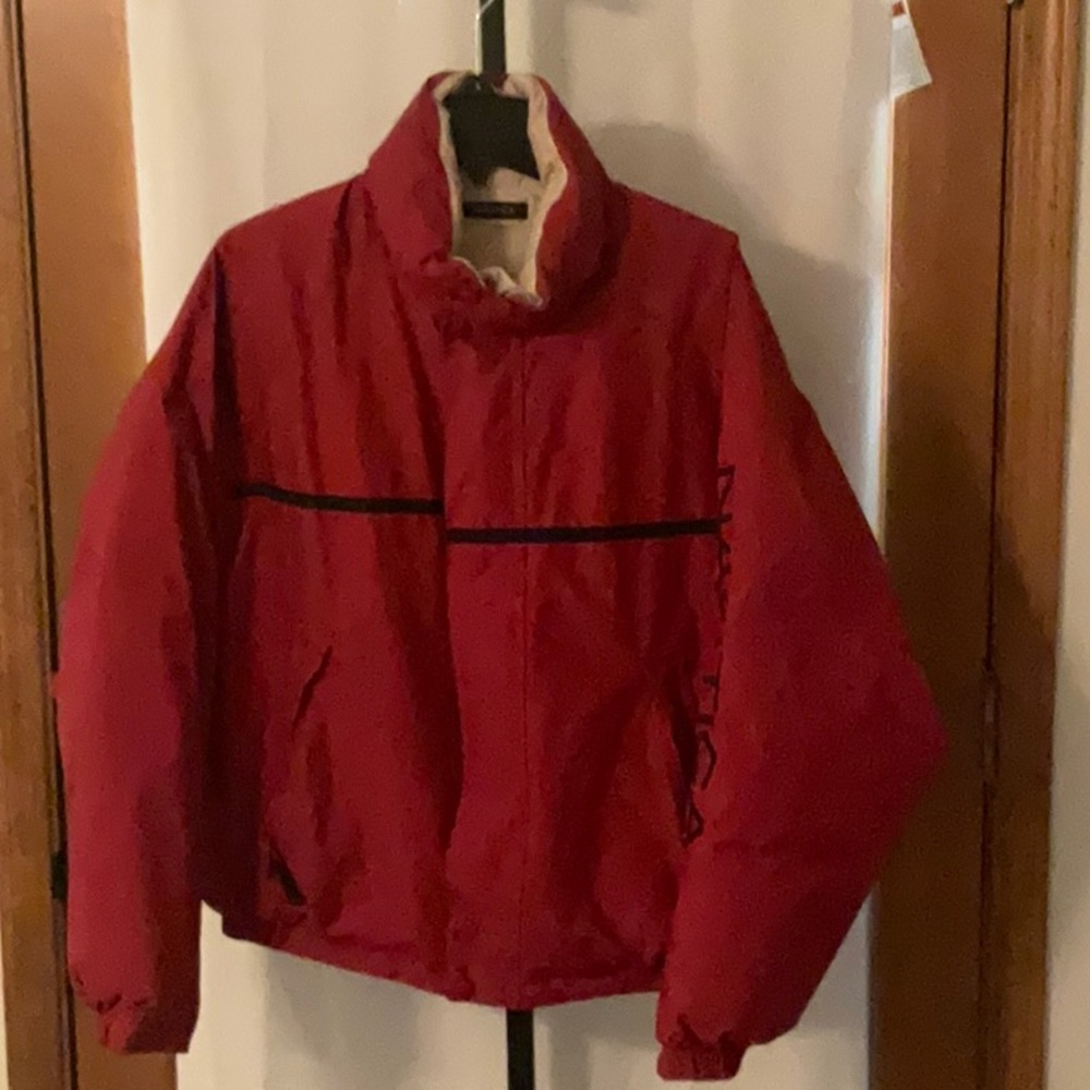 Nautica Men’s Down Puffer Coat, Red with Blue, Size L